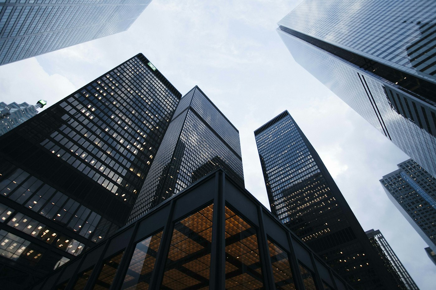 Architectural towers in downtown Toronto financial district along King Street West